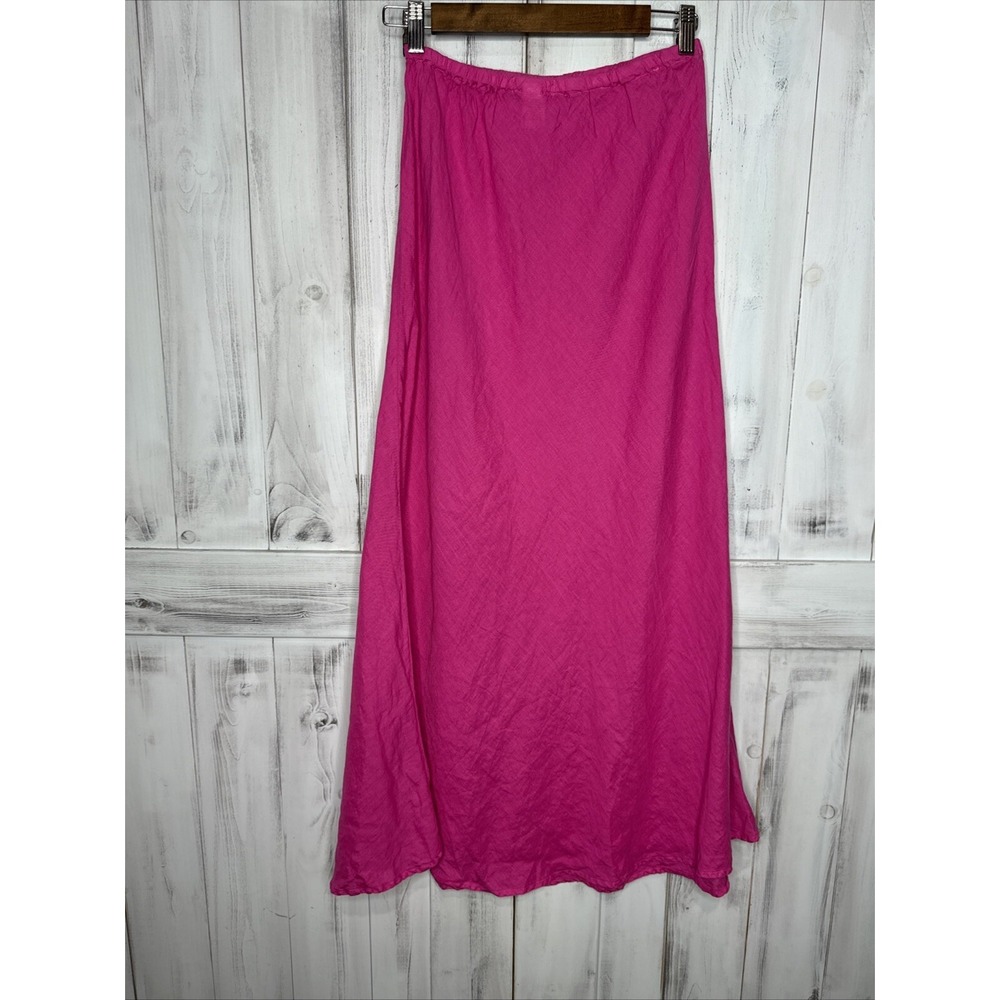 CP SHADES 100% LINEN BRIGHT HOT PINK ELASTIC WAIST AIRY FLOWY MAXI SKIRT SMALL - Picture 5 of 9